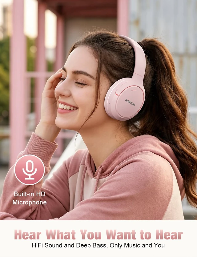 Alt view image 7 of 7 - Active Noise Cancelling Headphones, Wireless Bluetooth Over Ear 100H Playtime, Transparency Mode, Deep Bass Hi-Fi Stereo, Built-in Mic, Lightweight Comfort for Travel, Office and Home