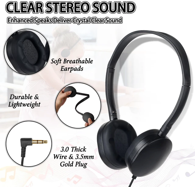 Alt view image 3 of 7 - Headphones Bulk 24 Pack for Classroom School,Wholesale Earphones Class Set for Students Teens, Adult Group Learning, Computer Lab, Library, Online Lesson and Testing 3.5mm Jack (Black)