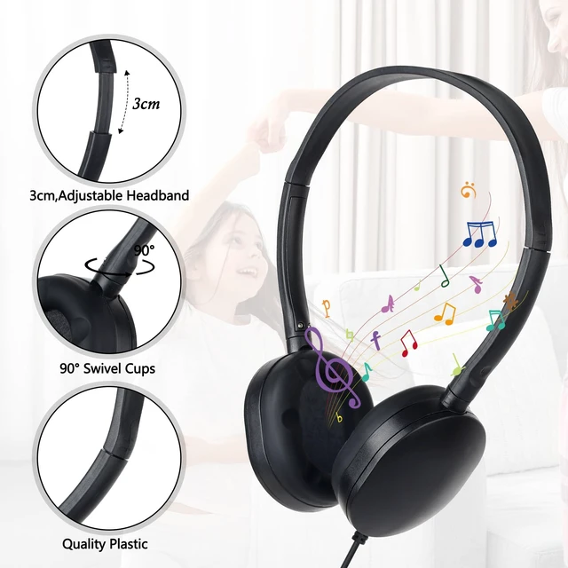 Alt view image 2 of 7 - Headphones Bulk 24 Pack for Classroom School,Wholesale Earphones Class Set for Students Teens, Adult Group Learning, Computer Lab, Library, Online Lesson and Testing 3.5mm Jack (Black)