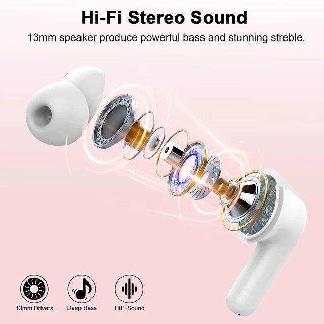 Alt view image 4 of 7 - Wireless Earbuds, Bluetooth 5.4 Headphones, 50H Playtime in Ear Earphones with 4 ENC Noise Cancelling Mics, IP7 Waterproof in Ear Earphones, LED Display Fast Charging Case, HiFi Stereo Deep Bass