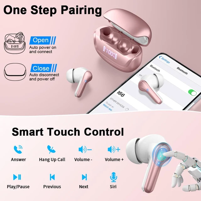 Alt view image 5 of 7 - Wireless Earbuds, Bluetooth 5.4 Headphones, 50H Playtime in Ear Earphones with 4 ENC Noise Cancelling Mics, IP7 Waterproof in Ear Earphones, LED Display Fast Charging Case, HiFi Stereo Deep Bass