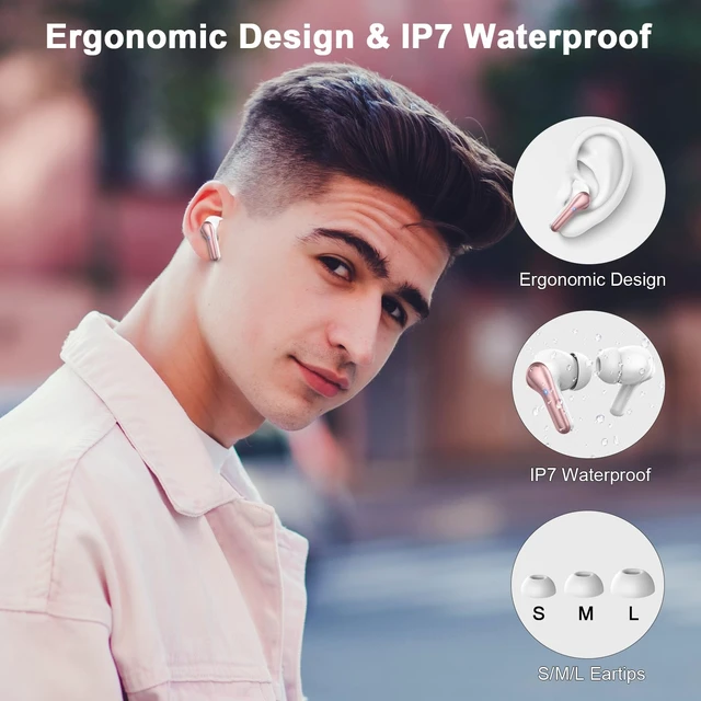 Alt view image 7 of 7 - Wireless Earbuds, Bluetooth 5.4 Headphones, 50H Playtime in Ear Earphones with 4 ENC Noise Cancelling Mics, IP7 Waterproof in Ear Earphones, LED Display Fast Charging Case, HiFi Stereo Deep Bass