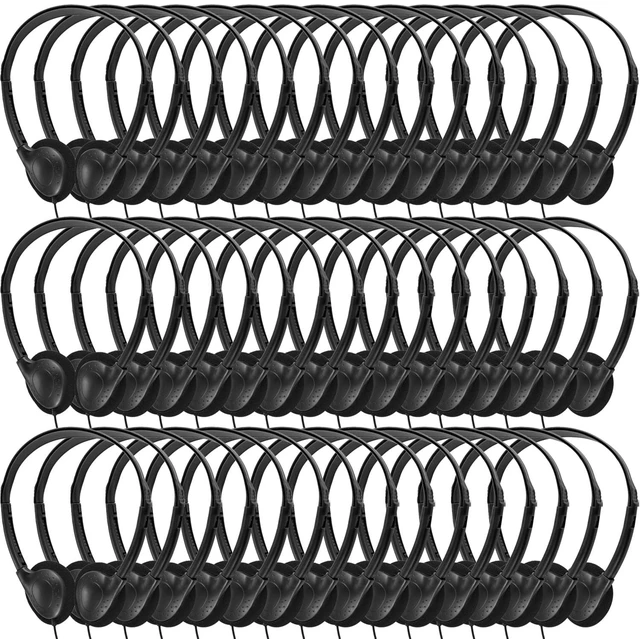 Main image of Bulk Headphones 50 Pack for Kids School Classroom,Wholesale Wired Adjustable On Ear Earphones Class Set for Students Children Toddler Teens Boys Girls and Adult (GS857, Black)