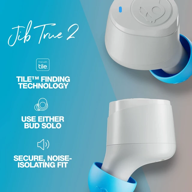 Alt view image 4 of 7 - Jib True 2 Wireless In-Ear Bluetooth Earbuds - Light Grey/Blue Bluetooth Headphones, 33 Hours Battery with Charging Case, Noise Isolating Fit, Sweat and Water Resistant, Microphone