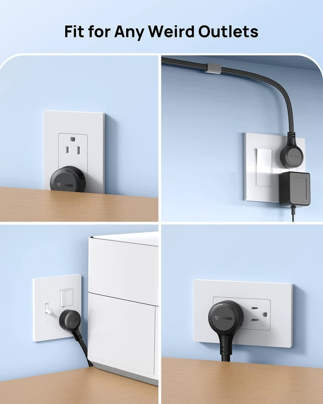 Alt view image 5 of 7 - 360° Rotating Flat Plug Surge Protector Power Strip, Black 2 USB C and 2 USB A, 5 Widely Spaced Outlets, 1440J Surge Protection, Wall Mountable, Extension Cord 6ft for Home Office Dorm