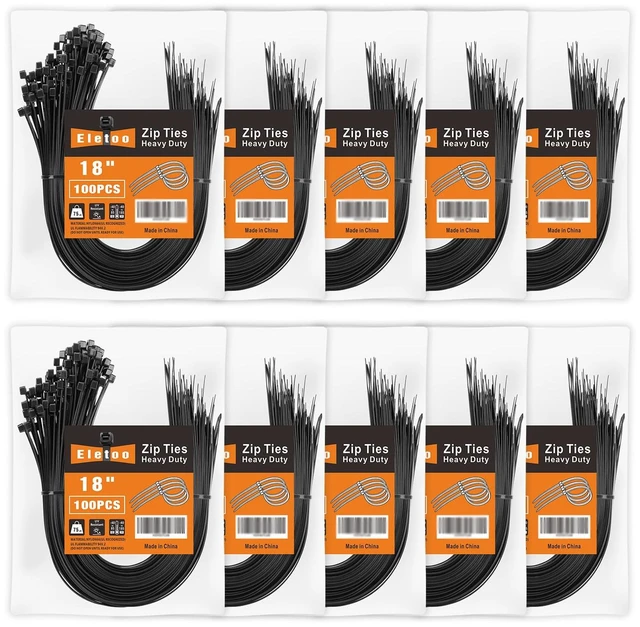 Main image of 18 inch Black Zip Ties Heavy Duty 1000 Pack Long Cable Ties 75 LBS Extra Strong, UV Resistant Cable Ties, Weatherproof, Self-Locking for Indoor and Outdoor