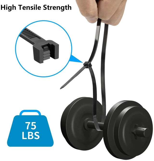 Alt view image 3 of 7 - 18 inch Black Zip Ties Heavy Duty 1000 Pack Long Cable Ties 75 LBS Extra Strong, UV Resistant Cable Ties, Weatherproof, Self-Locking for Indoor and Outdoor