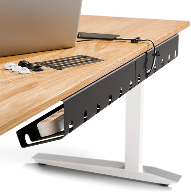 Main image of Cable Management Under Desk, Set of 3 - Black Easy under-table mounting keeps cables organized, includes 10 cable ties for a clean and tidy office or home workspace