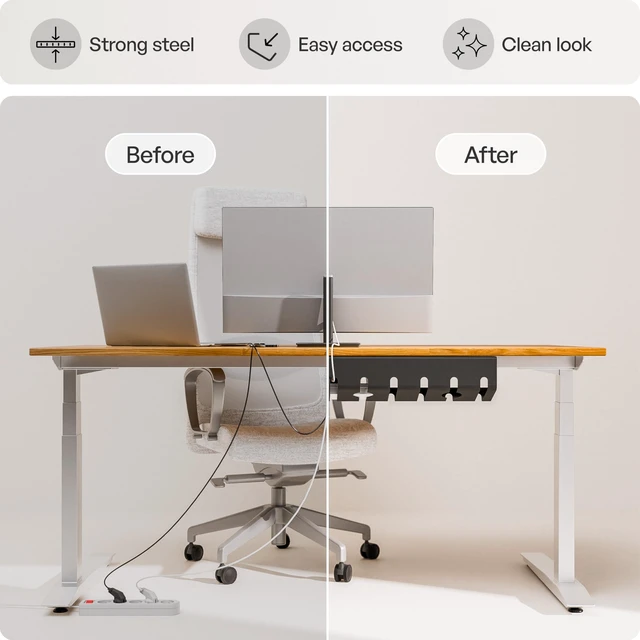 Alt view image 4 of 7 - Cable Management Under Desk, Set of 3 - Black Easy under-table mounting keeps cables organized, includes 10 cable ties for a clean and tidy office or home workspace