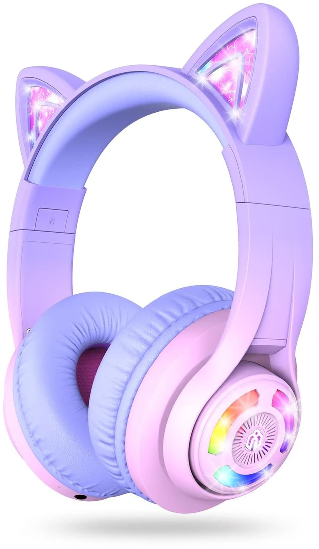 Main image of BTH13 Kids Bluetooth Headphones for Girls, LED Cat Ear Travel Gift SafeSound Tech, 50H Playtime, USB C Charging, AUX Cable, Stereo Sound, Kids Headphones Wireless with Mic for Tablet PC
