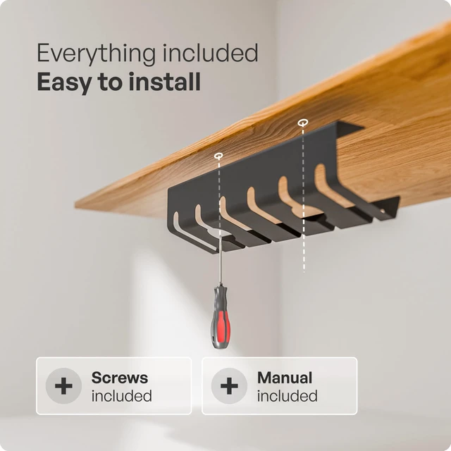 Alt view image 7 of 7 - Cable Management Under Desk, Set of 3 - Black Easy under-table mounting keeps cables organized, includes 10 cable ties for a clean and tidy office or home workspace