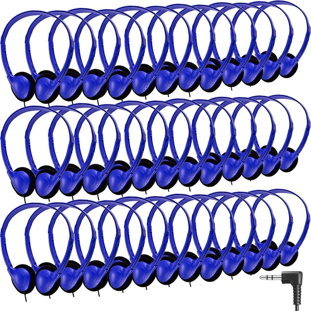 Main image of 50 Pack Classroom Headphones Bulk for Kids School Class Set Headphones for Students Teens Toddler Children and Adults, Wholesale 3.5mm Pulg Wired Earphones-Upgrade (Dark Blue, 50 Pack)