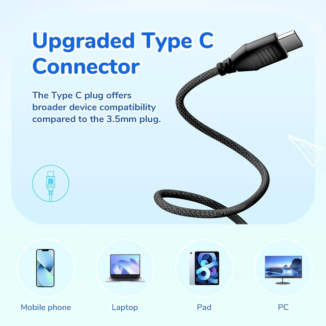 Alt view image 5 of 7 - K3 Kids Headphones, USB Type C Over Ear Headphones with Microphones Built-in Mic, 85/94dB Volume Limit, HD Stereo Sound, LED Light, Foldable Wired Headphones for School/Boys/Girls/Tablet, Black