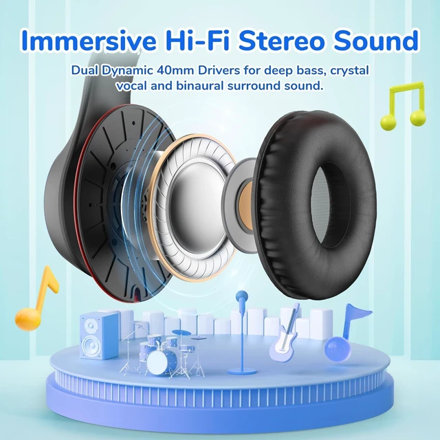 Alt view image 4 of 7 - K3 Kids Headphones, USB Type C Over Ear Headphones with Microphones Built-in Mic, 85/94dB Volume Limit, HD Stereo Sound, LED Light, Foldable Wired Headphones for School/Boys/Girls/Tablet, Black