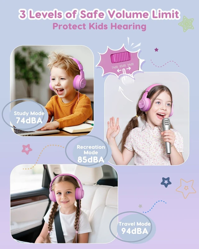 Alt view image 2 of 6 - Kids Headphones, 748594dB Limiter, 3.5mm Jack, Pink OHW343 Foldable Wired, for Toddler School/iPad/Chromebook/Tablet