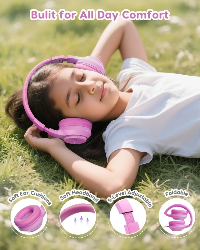 Alt view image 5 of 6 - Kids Headphones, 748594dB Limiter, 3.5mm Jack, Pink OHW343 Foldable Wired, for Toddler School/iPad/Chromebook/Tablet