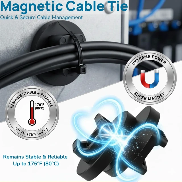 Alt view image 2 of 7 - 225-Pc Magnetic Cable Ties Set,Magnetic Zip Tie Mounts & Cable Ties Magnetic Wire Holder, 25 Magnetic Cable Holders & 200 Zip Ties, Magnet Cable Tie Mounts for Cables, Wires, Cords, Hoses-43 mm