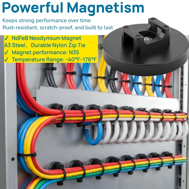Alt view image 4 of 7 - 225-Pc Magnetic Cable Ties Set,Magnetic Zip Tie Mounts & Cable Ties Magnetic Wire Holder, 25 Magnetic Cable Holders & 200 Zip Ties, Magnet Cable Tie Mounts for Cables, Wires, Cords, Hoses-43 mm