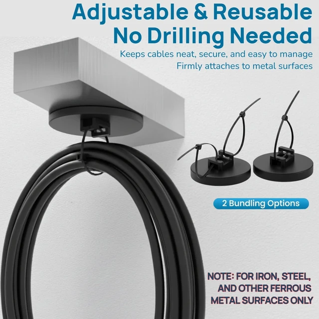 Alt view image 5 of 7 - 225-Pc Magnetic Cable Ties Set,Magnetic Zip Tie Mounts & Cable Ties Magnetic Wire Holder, 25 Magnetic Cable Holders & 200 Zip Ties, Magnet Cable Tie Mounts for Cables, Wires, Cords, Hoses-43 mm