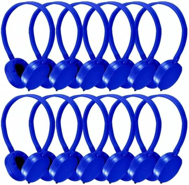 Main image of Bulk Headphones 100 Pack for Kids School Classroom, Wholesale Wired Durable Headphones Class Set for Students Children Toddler Boys Girls Teens and Adult (HY104, 100 Blue)