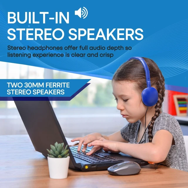 Alt view image 3 of 7 - Bulk Headphones 100 Pack for Kids School Classroom, Wholesale Wired Durable Headphones Class Set for Students Children Toddler Boys Girls Teens and Adult (HY104, 100 Blue)