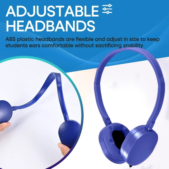 Alt view image 4 of 7 - Bulk Headphones 100 Pack for Kids School Classroom, Wholesale Wired Durable Headphones Class Set for Students Children Toddler Boys Girls Teens and Adult (HY104, 100 Blue)