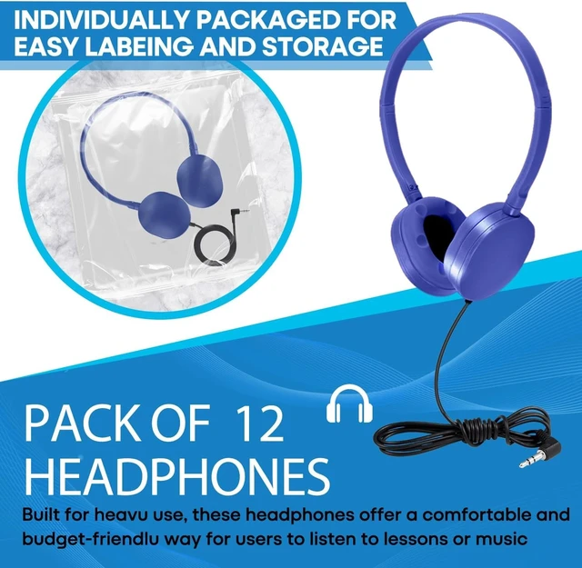 Alt view image 7 of 7 - Bulk Headphones 100 Pack for Kids School Classroom, Wholesale Wired Durable Headphones Class Set for Students Children Toddler Boys Girls Teens and Adult (HY104, 100 Blue)