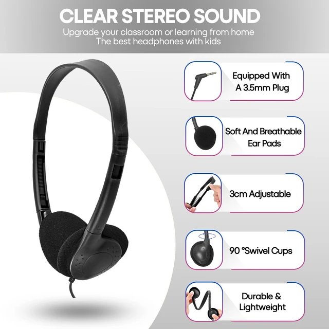 Alt view image 3 of 7 - Classroom Headphones Bulk 50 Pack Class Set for School Students Kids and Adult -Sturdy Wired 3.5mm Plug (Black, 50 Pack)