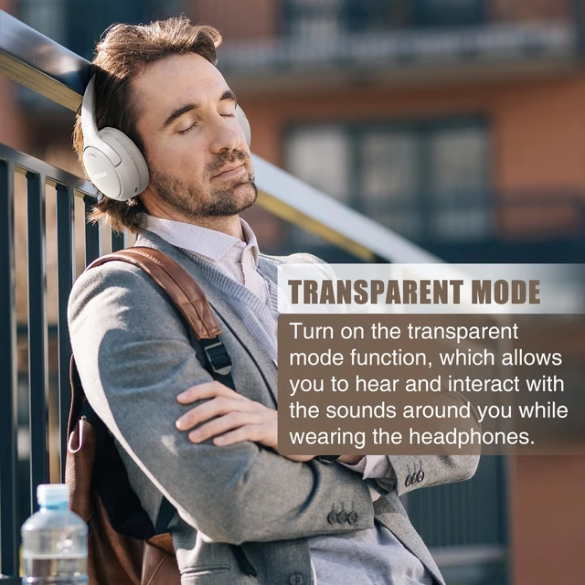 Alt view image 3 of 7 - Active Noise Cancelling Headphones, Wireless Bluetooth Over Ear 100H Playtime, Transparency Mode, Deep Bass Hi-Fi Stereo, Built-in Mic, Lightweight Comfort for Travel, Office and Home