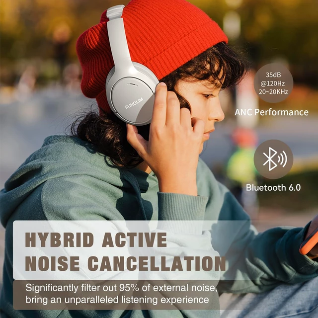 Alt view image 7 of 7 - Active Noise Cancelling Headphones, Wireless Bluetooth Over Ear 100H Playtime, Transparency Mode, Deep Bass Hi-Fi Stereo, Built-in Mic, Lightweight Comfort for Travel, Office and Home