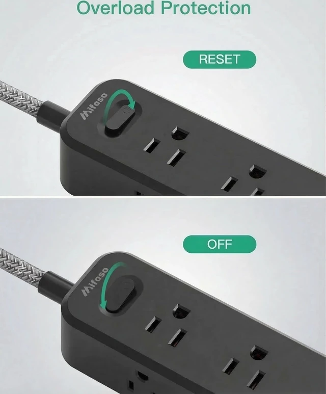 Alt view image 7 of 7 - Black Extension Cord, Surge Protector Power Strip, Long Power Strip with 9 Outlets 4 USB Ports, Extension Cord with Multiple Outlets, USB Power Strip for Dorm Room Essentials, College(5FT, Black)