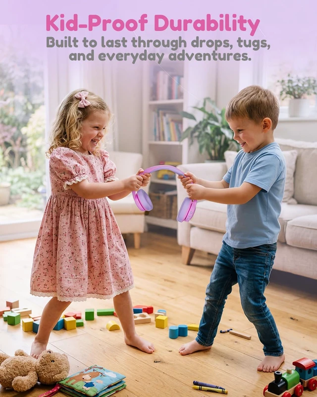 Alt view image 4 of 7 - OHR702 Kids Bluetooth Headphones for School with Built-in Mic,Over-Ear 75H Playtime,Bluetooth 6.0,85dBA Safe Volume,3.5mm Jack Aux Cord, USB-C Fast Charging, for iPad/Travel/Tablet- Pink