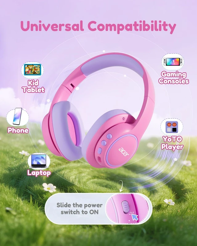 Alt view image 6 of 7 - OHR702 Kids Bluetooth Headphones for School with Built-in Mic,Over-Ear 75H Playtime,Bluetooth 6.0,85dBA Safe Volume,3.5mm Jack Aux Cord, USB-C Fast Charging, for iPad/Travel/Tablet- Pink