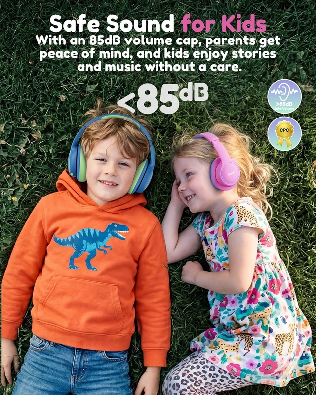 Alt view image 3 of 7 - OHR702 Kids Bluetooth Headphones for School with Built-in Mic,Over-Ear 75H Playtime,Bluetooth 6.0,85dBA Safe Volume,3.5mm Jack Aux Cord, USB-C Fast Charging, for iPad/Travel/Tablet- Pink