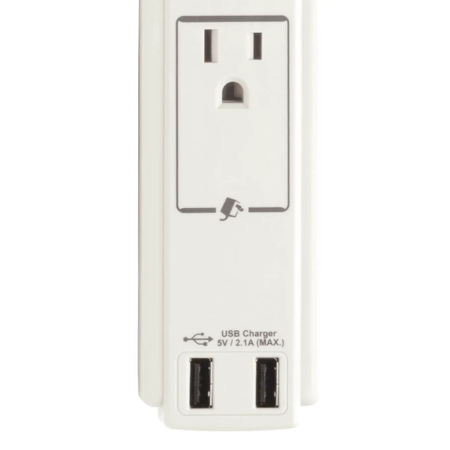 Alt view image 3 of 7 - Eaton TLP606USBB 6 Outlet White Surge Protector with USB & USB-C Power Strip, 1200 Joules, 6ft Extension Cord Power Cable, & $20,000 Insurance