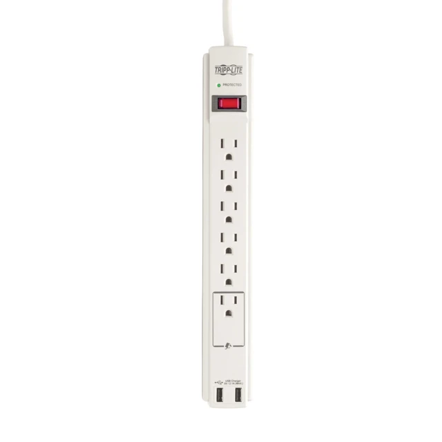 Alt view image 4 of 7 - Eaton TLP606USBB 6 Outlet White Surge Protector with USB & USB-C Power Strip, 1200 Joules, 6ft Extension Cord Power Cable, & $20,000 Insurance