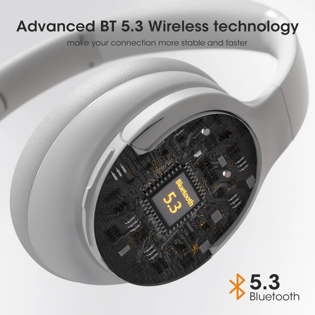 Alt view image 3 of 7 - Bluetooth Headphones Over Ear, Headphones Wireless with 90H Playtime 3 EQ Mode, Bluetooth5.3 Wireless Headphones with Hifi Stereo Sound, ENC Mic, Foldable for Travel Work Study Phone, Light Grey