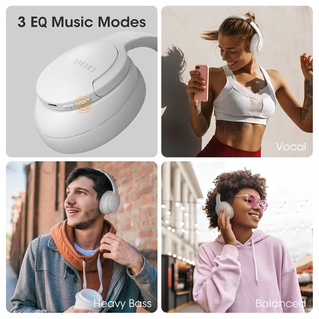 Alt view image 4 of 7 - Bluetooth Headphones Over Ear, Headphones Wireless with 90H Playtime 3 EQ Mode, Bluetooth5.3 Wireless Headphones with Hifi Stereo Sound, ENC Mic, Foldable for Travel Work Study Phone, Light Grey