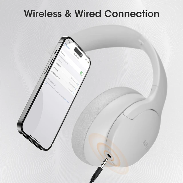 Alt view image 6 of 7 - Bluetooth Headphones Over Ear, Headphones Wireless with 90H Playtime 3 EQ Mode, Bluetooth5.3 Wireless Headphones with Hifi Stereo Sound, ENC Mic, Foldable for Travel Work Study Phone, Light Grey