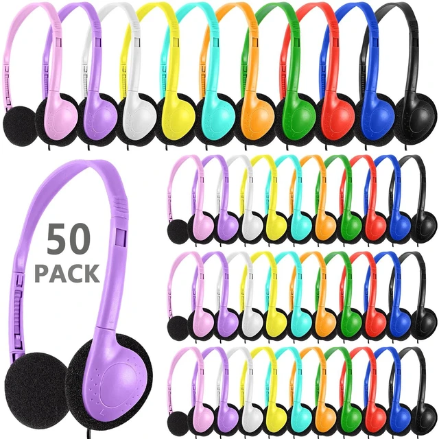 Main image of 50 Pack Bulk Classroom Headphones for Kids Students School, Multi Color Wired Headphones with 3.5mm Jack for Children Chromebook Laptop PC Computer(LS04,50 Mixed)