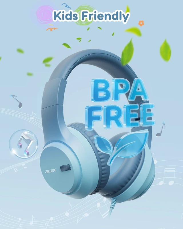 Alt view image 4 of 6 - Kids Headphones, 74/85/94dB Volume Limiter, Foldable Wired Over Ear Headphones for Travel, 3.5mm Jack, Toddler Headphones for School, iPad, Chromebook, Tablet, Green
