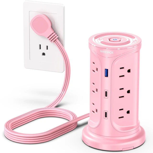 Main image of Tower Power Strip Surge Protector with 12 Outlets 3 USB Ports(2 Type C) 6.5 FT Thin Flat Extension Cord with Multiple Outlets, Flat Plug Outlet Extender with Screw Wall Mount for Home Office Dorm