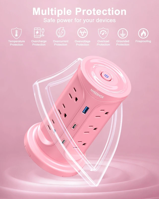 Alt view image 5 of 7 - Tower Power Strip Surge Protector with 12 Outlets 3 USB Ports(2 Type C) 6.5 FT Thin Flat Extension Cord with Multiple Outlets, Flat Plug Outlet Extender with Screw Wall Mount for Home Office Dorm