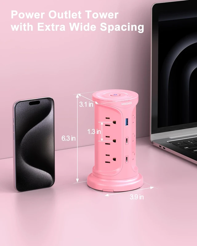 Alt view image 6 of 7 - Tower Power Strip Surge Protector with 12 Outlets 3 USB Ports(2 Type C) 6.5 FT Thin Flat Extension Cord with Multiple Outlets, Flat Plug Outlet Extender with Screw Wall Mount for Home Office Dorm
