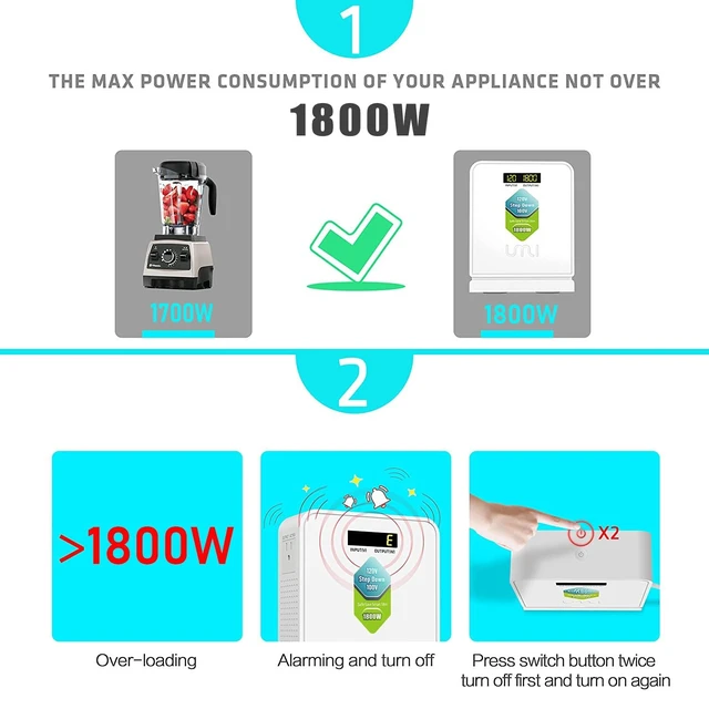Alt view image 4 of 7 - 1800W Step Down Transformer 120V to 100V for Japan Appliances in US Voltage Converter Toroidal 120 to 100v,Japanese Use in US Canada Mexico,Heavy Duty Power,Auto Mode,Safe and Effective,White