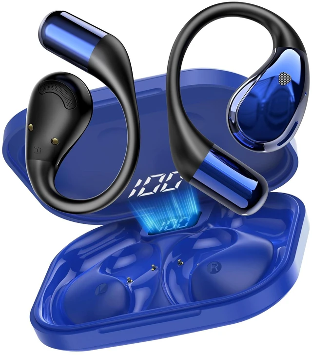 Main image of Open-Ear Headphones, Bluetooth 6.0 Wireless Earbuds Powerful Sound, 40H Open Ear Earbuds with ENC Mic, Comfortable Ear Hooks/IP7 Waterproof/Fast Charging Earphones for Workouts/Running, Blue