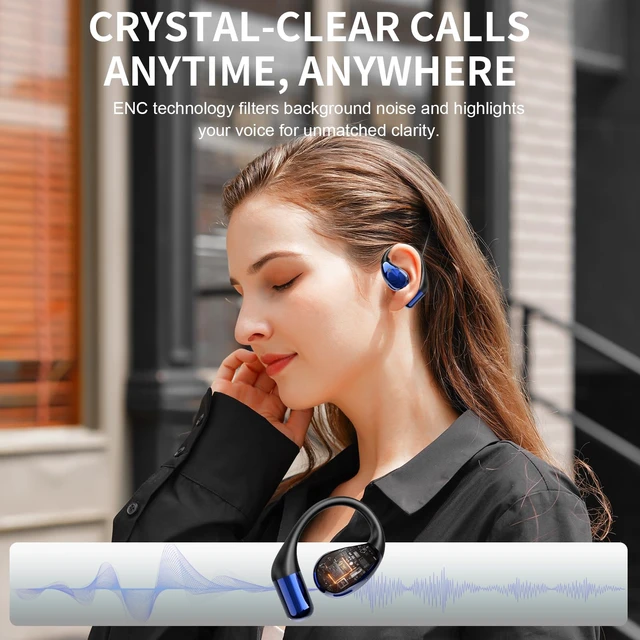 Alt view image 3 of 7 - Open-Ear Headphones, Bluetooth 6.0 Wireless Earbuds Powerful Sound, 40H Open Ear Earbuds with ENC Mic, Comfortable Ear Hooks/IP7 Waterproof/Fast Charging Earphones for Workouts/Running, Blue