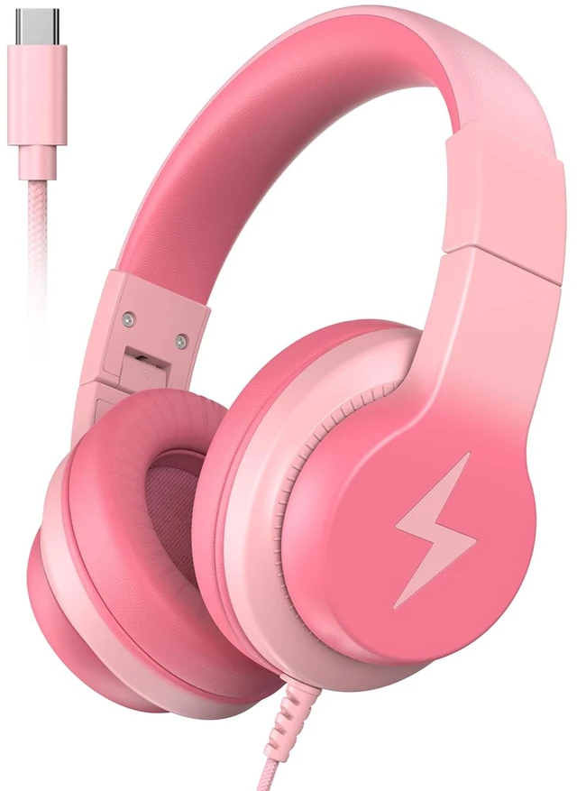 Main image of USB C Kids Headphones for School, Wired Over-Ear for Boys Girls 85dB Volume Limited, HD Stereo Sound, Adjustable Fit, Soft Cushions, Foldable Design for Travel, iPad, Tablets, Light Pink