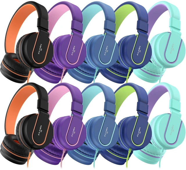 Main image of Kids Headphones Bulk 10-Pack for School Classroom with Mic, 93dB Volume Limited K-12 On-Ear Durable Headset for Everyday Students Children, 3.5mm Jack for Chromebooks Tablets Laptop Computer