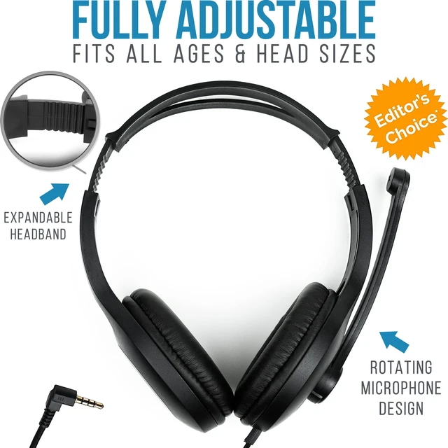 Alt view image 4 of 6 - Classroom Headphones with Microphone Bulk 10 Pack (Black, 3.5mm) Durable Everyday Student Use, Headsets with Mic, Adjustable Fit All-Day Comfort, Clear Voice, Easy Clean, K-12 School Testing